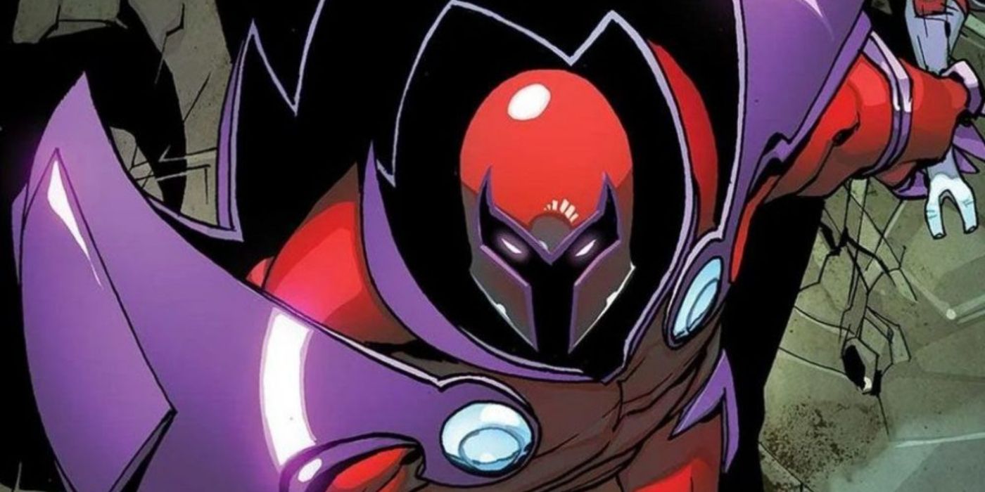 Onslaught in the comics wearing a bulkier version of Magneto's armored suit.