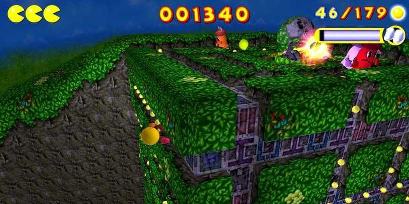 Pac-Man corre ao longo de um labirinto de cubos gigantes em Adventures In Time