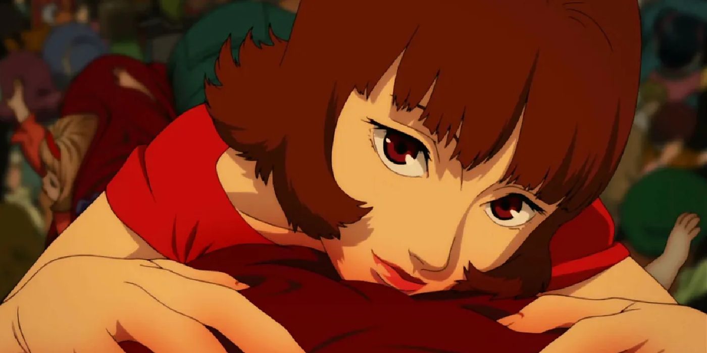 Doctor Atsuko Chiba voiced by Megumi Hayashibara looks up directly into the camera in a scene from Paprika