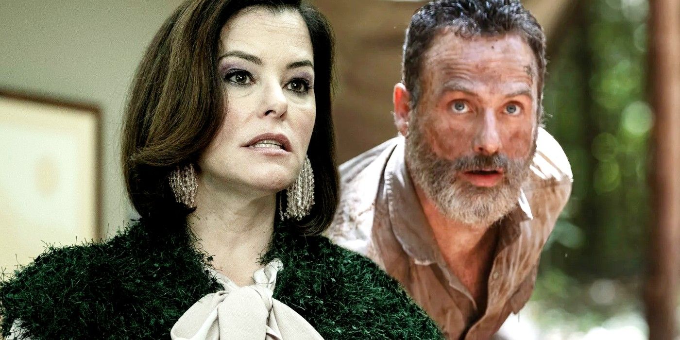 Parker Posey as Blair in Tales of the Walking Dead and Andrew Lincoln as Rick Grimes in Walking Dead