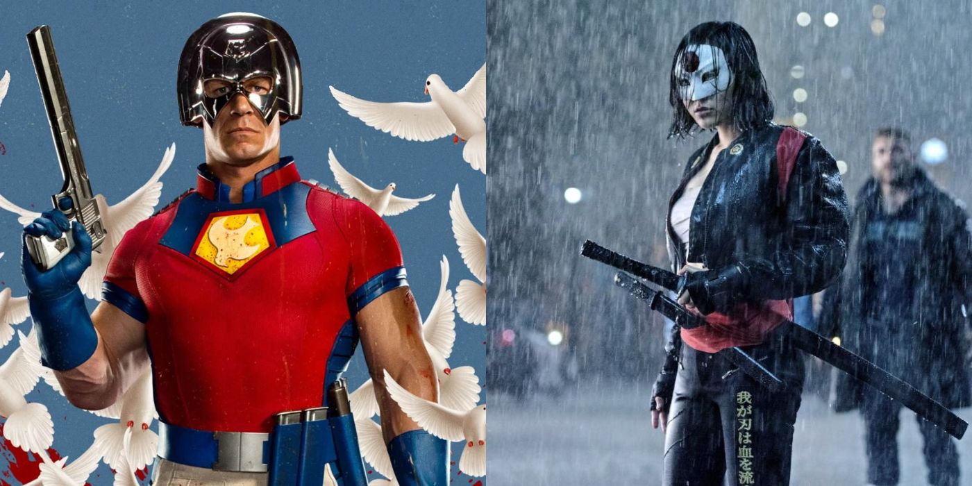 Split image of Peacemaker and Katana in the DCEU.