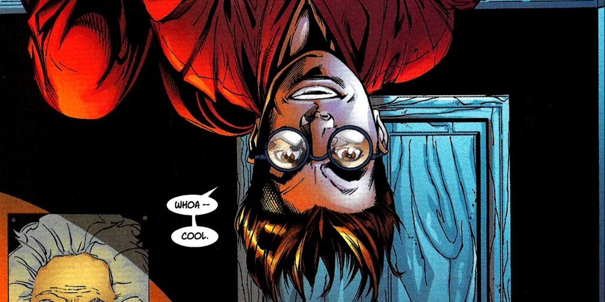 Peter Parker on the ceiling in Ultimate Spider-Man #1 (2000)