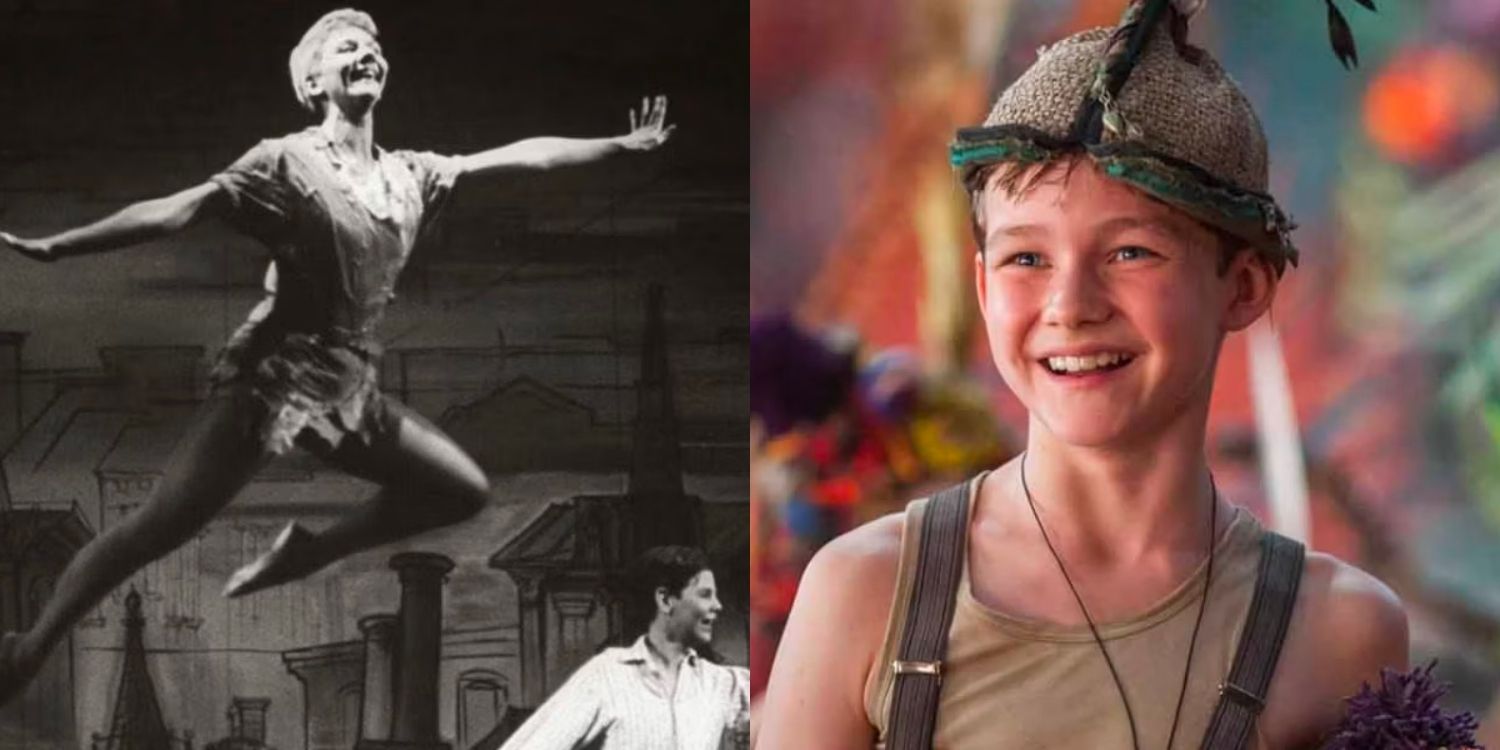 Peter flying in the Mary Martin Stage version and PEter smiling in the 2015 version