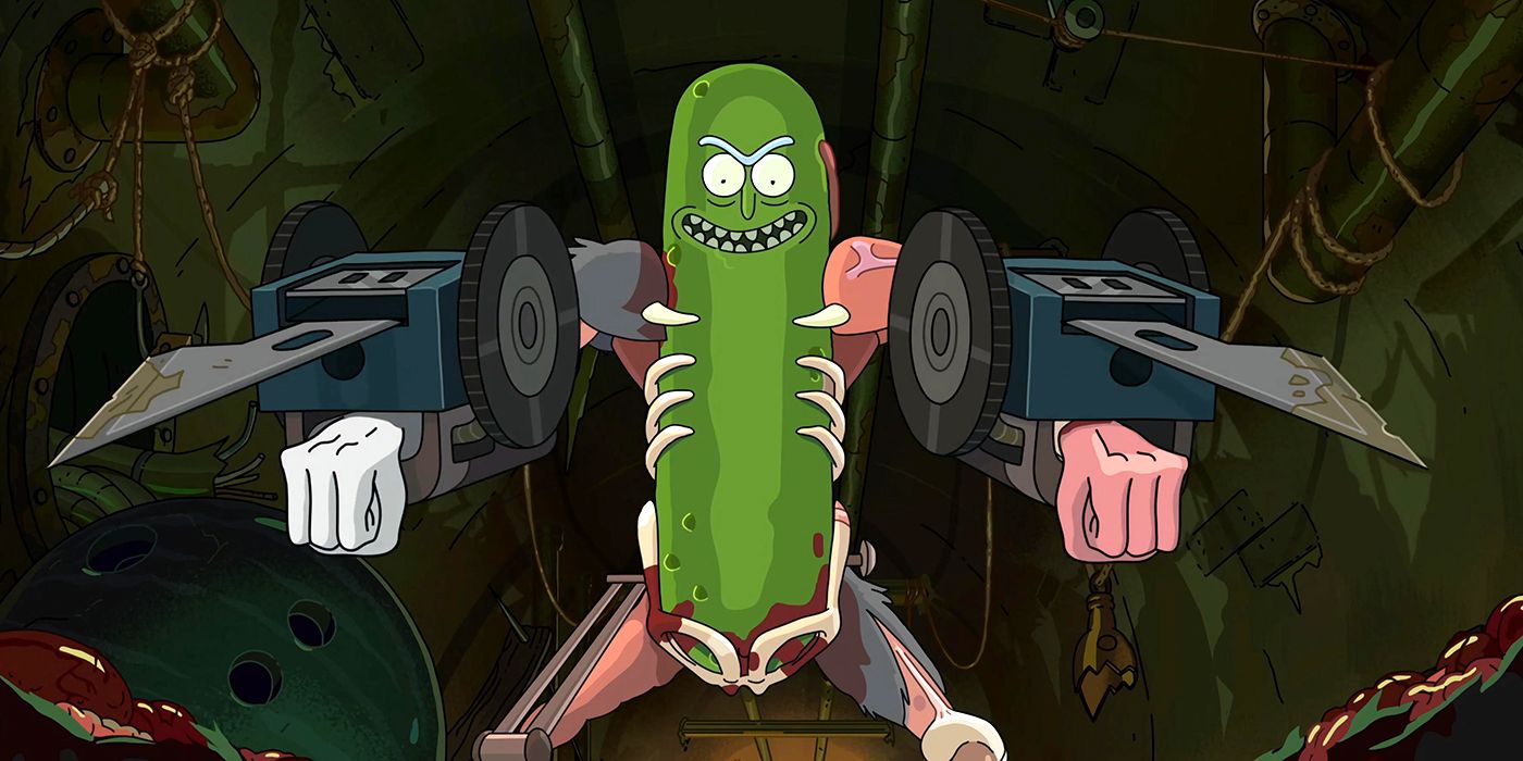Pickle Rick com dois braços de faca em Rick and Morty 
