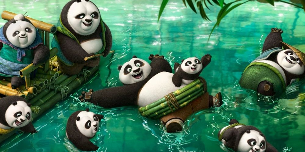 Po with many baby pandas in Kung Fu Panda 3