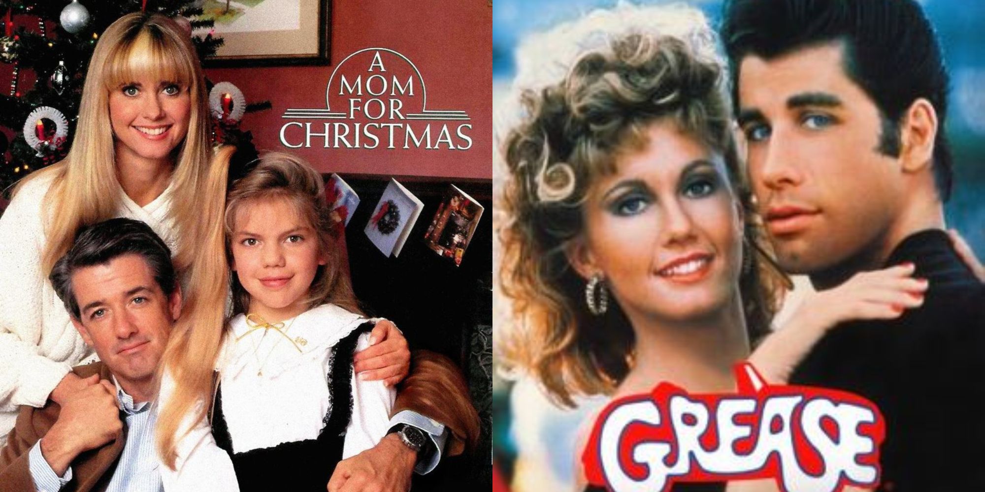 Split image showing posters for A Mon for Christmas and Grease.
