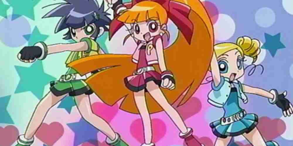 Blossom. Bubbles, and Buttercup in their anime form.