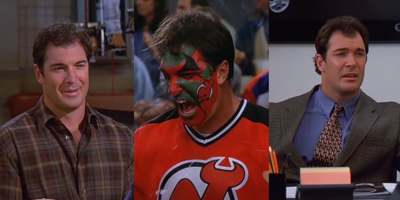 Three vertical images of David Puddy from Seinfeld