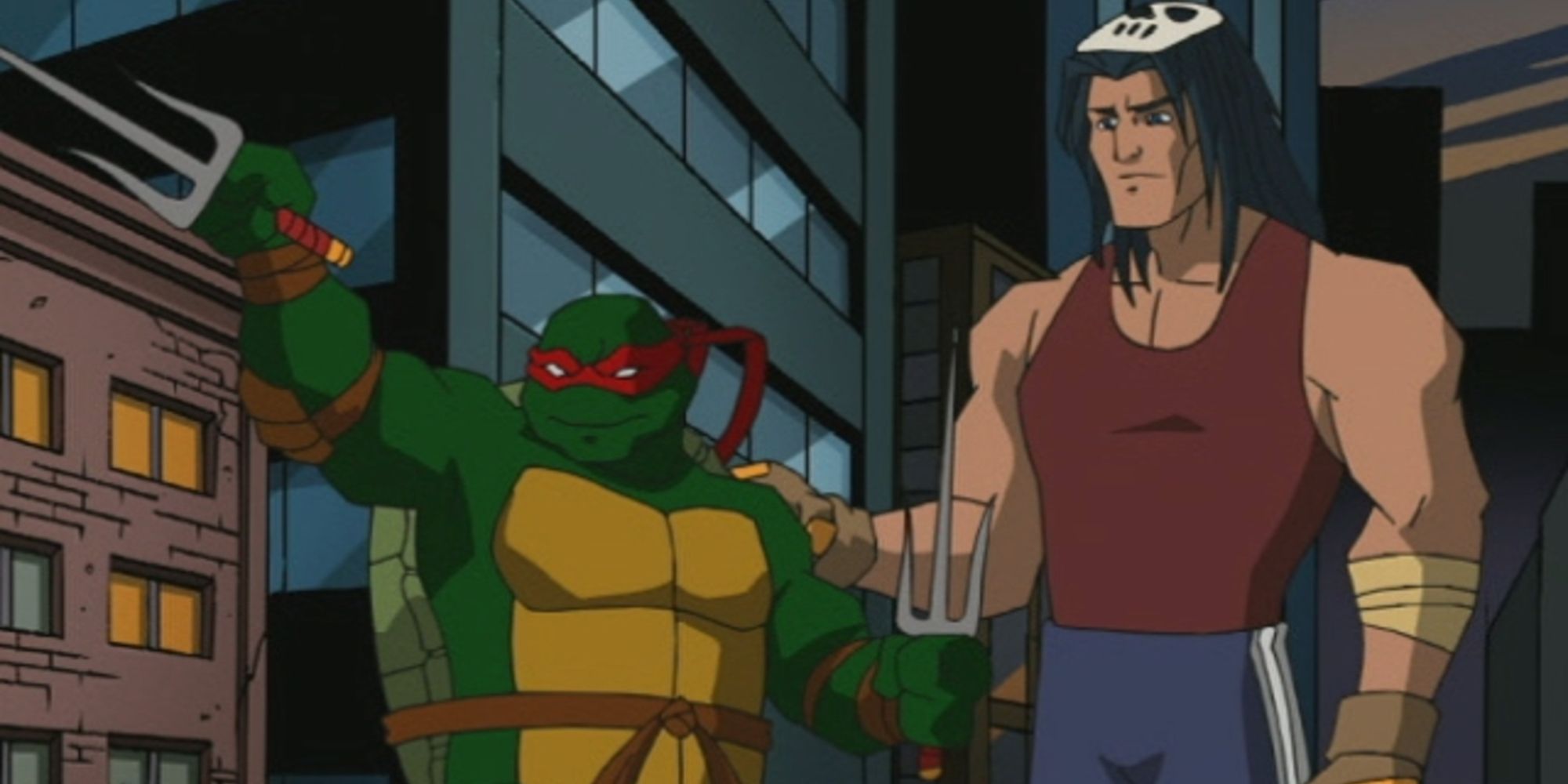 Raphael and Casey Jones together in City At War Part 3 of Teenage Mutant Ninja Turtles (2003)