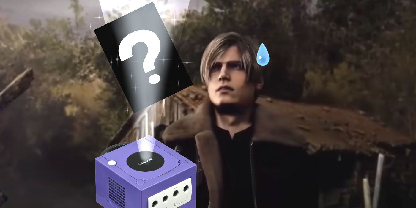 Resident Evil 4 Remake Leon Examining GameCube Game