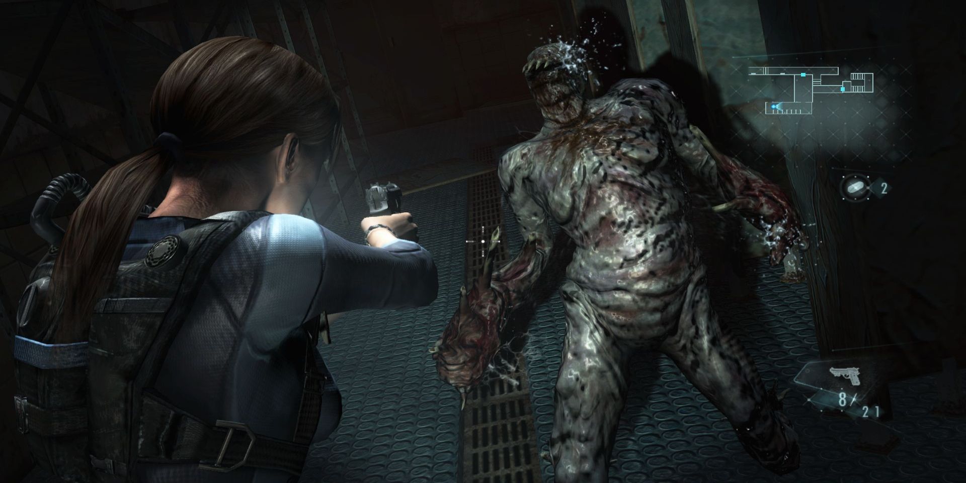 A screenshot from the survival horror video game Resident Evil: Revelations.