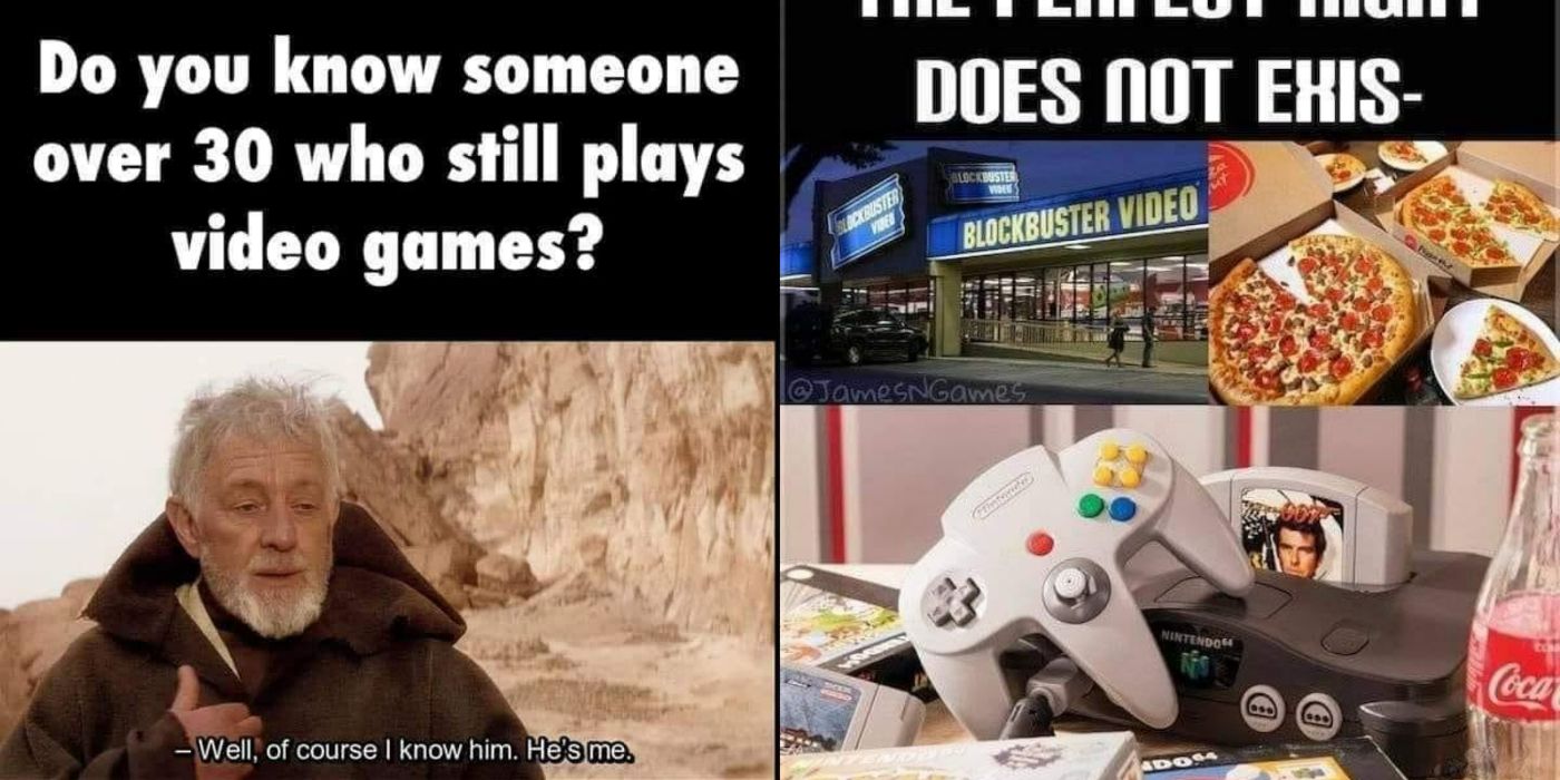 A split image showing two memes about retro video games