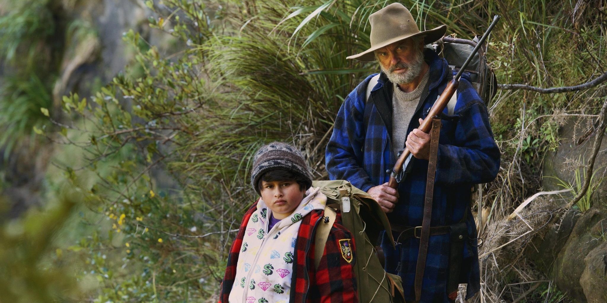 Ricky and Uncle Hector in the woods in Hunt for the Wilderpeople