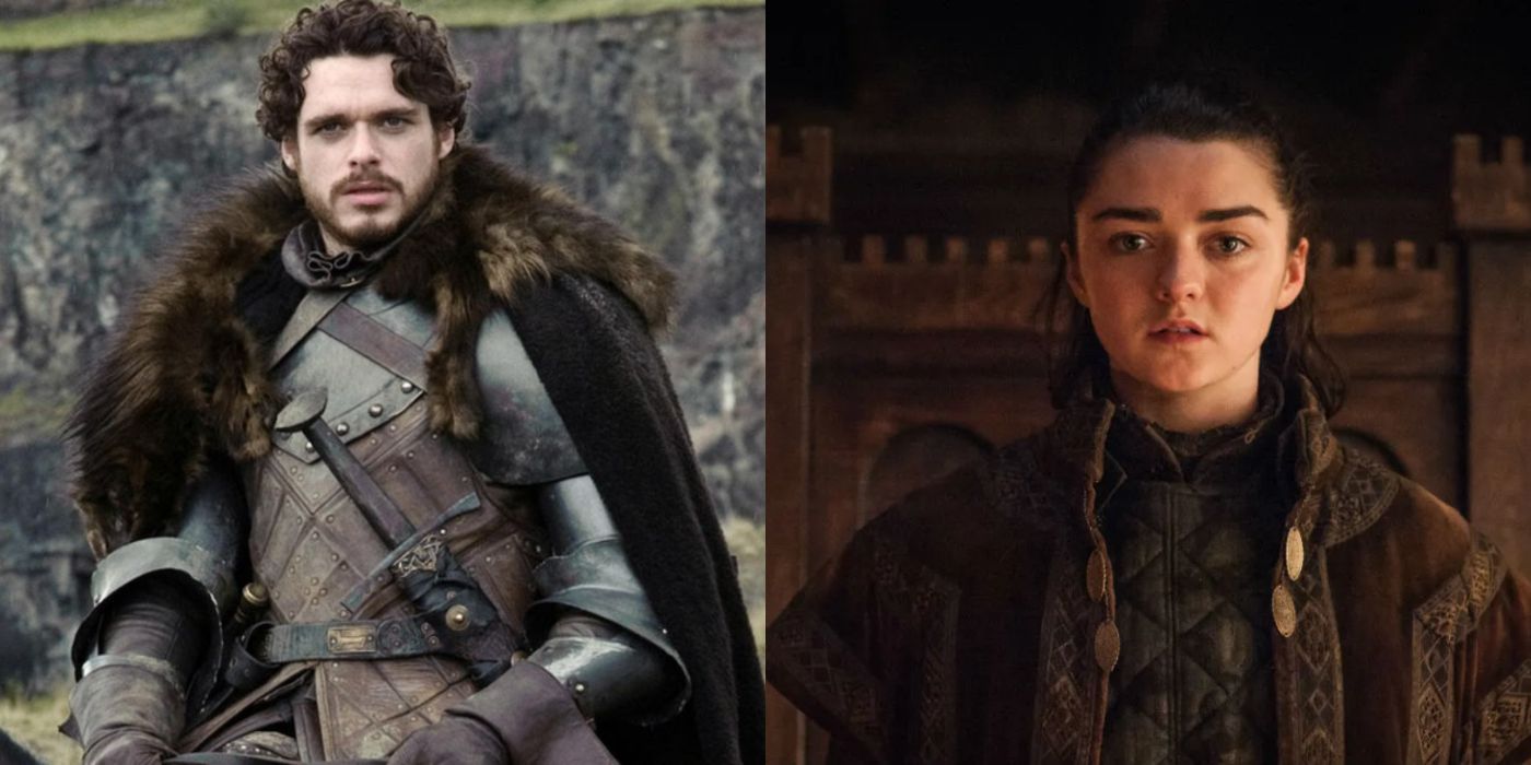 Split image of Robb and Arya Stark.