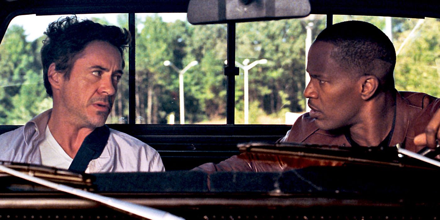 Robert Downey Jr. and Jamie Foxx have a conversation in a truck in Due Date
