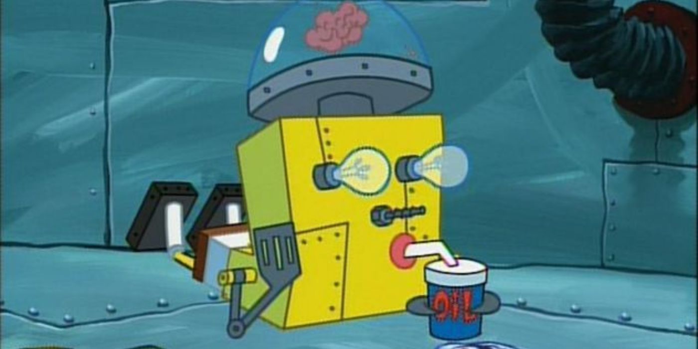 Robot SpongeBob drinking a soda in SpongeBob SquarePants.