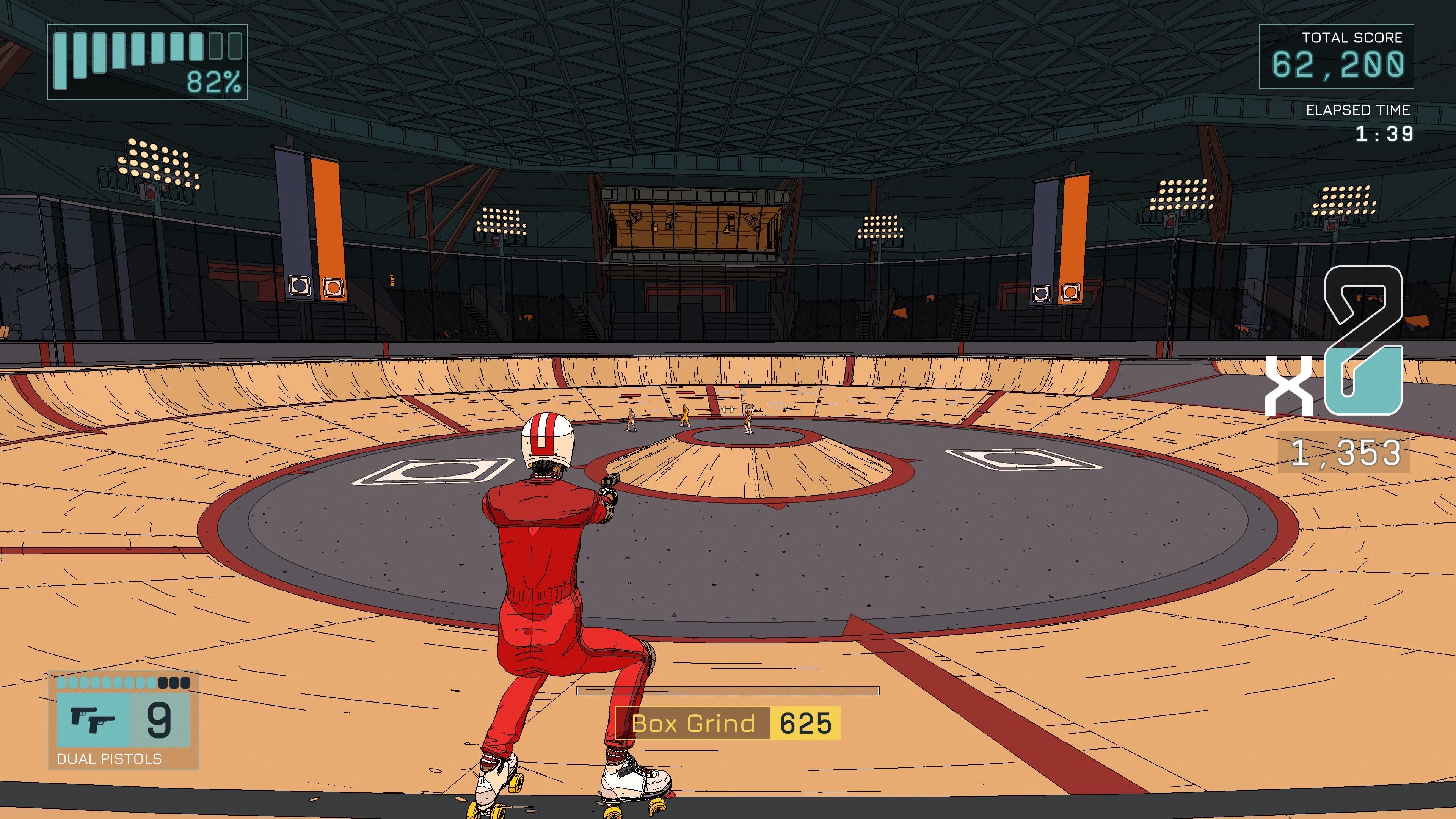 A variety of tricks are used in Rollerdrome to replenish ammo.