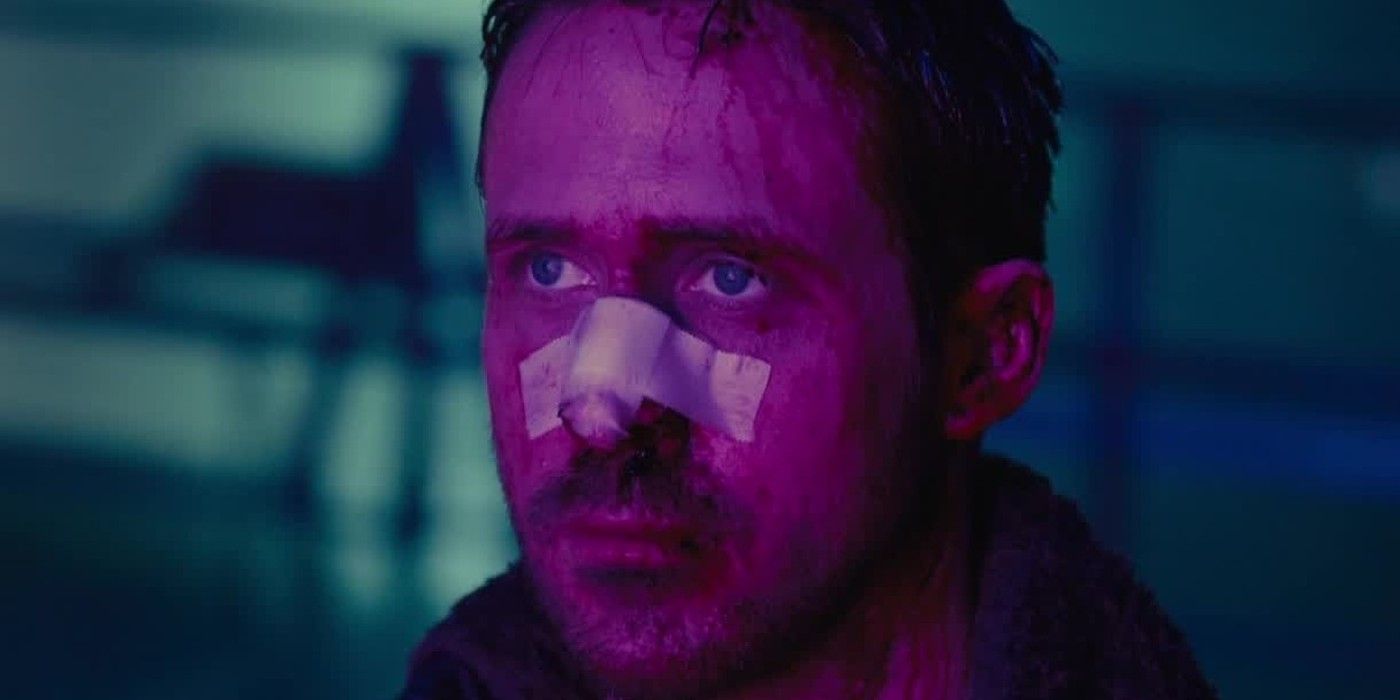 Ryan Gosling with a bandage on his nose in Blade Runner 2049