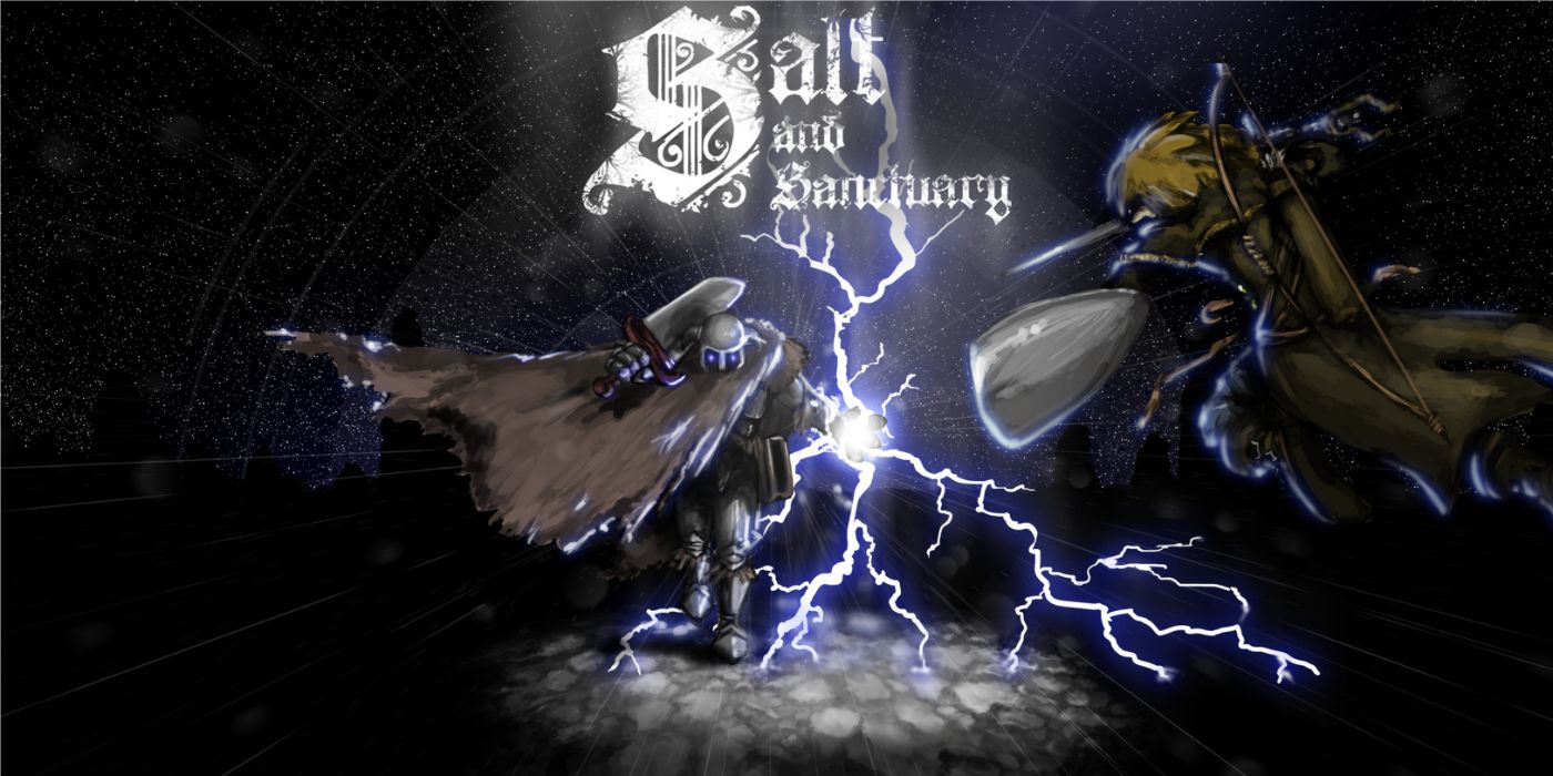 Arte promocional de Salt and Sanctuary com dois personagens em batalha.
