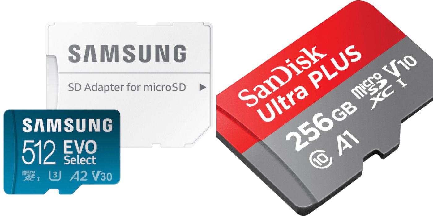Imagem dividida de cartões microSD Samsung e SanDisk.