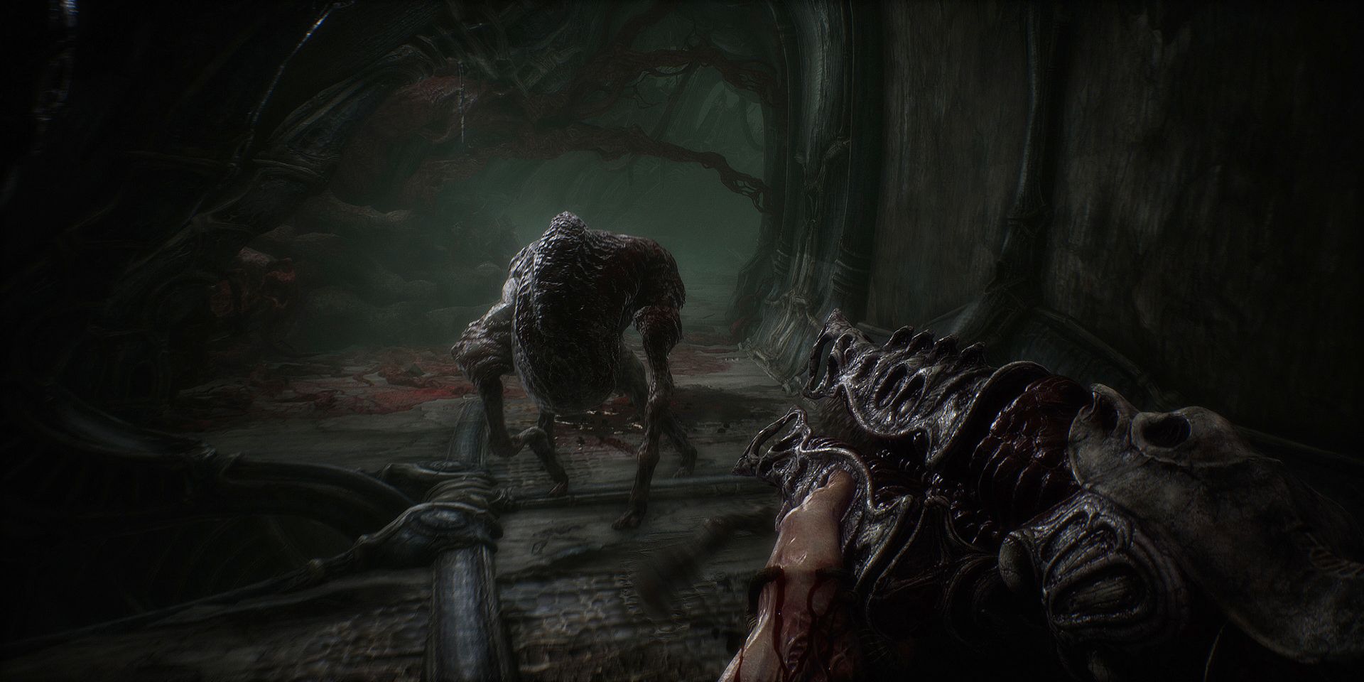 Gameplay from the upcoming horror video game Scorn.