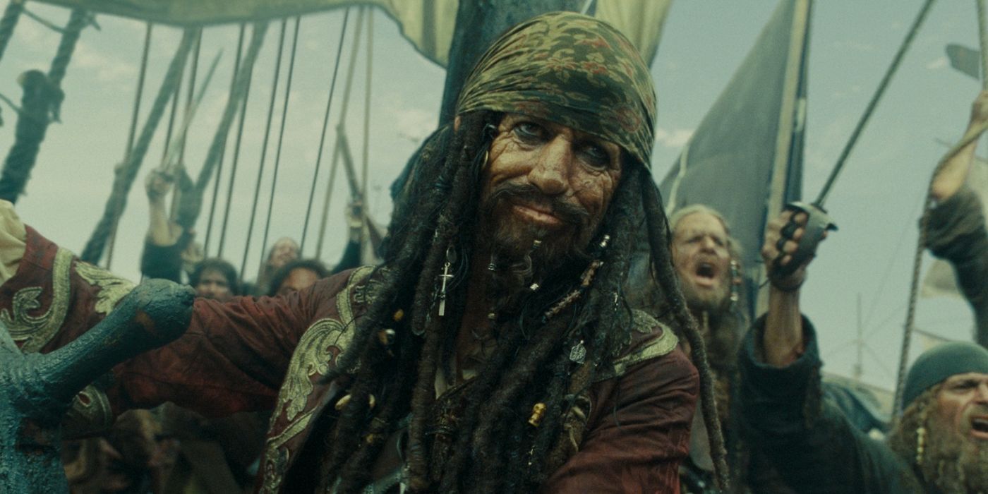 Keith Richards at the steering wheel in Pirates of the Caribbean.