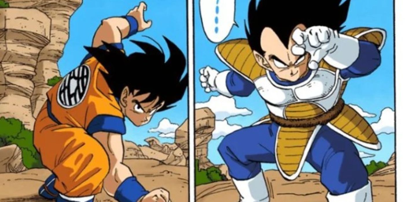 Goku e Vegeta se enfrentam em sua primeira luta.