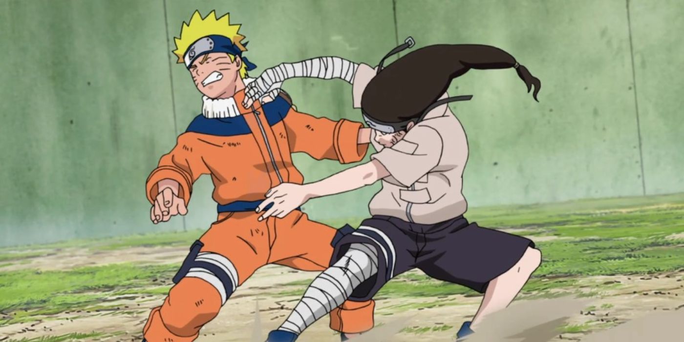 Naruto vs Neji during the Chunin Exams in Naruto.