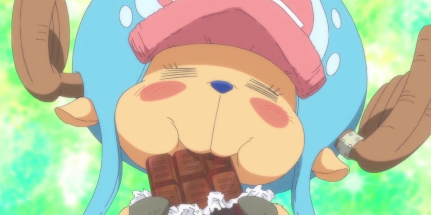 Tony Tony Chopper eating chocolate in One Piece.