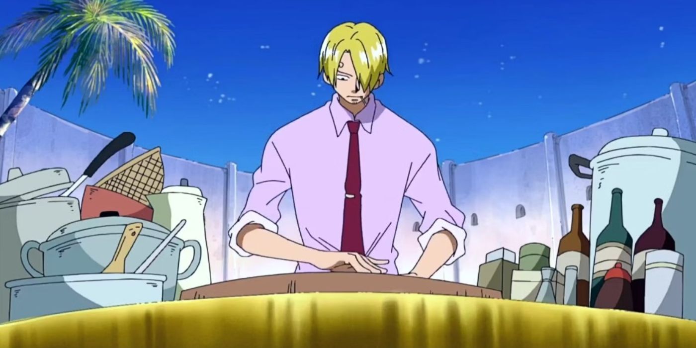 Vinsmoke Sanji preparing a meal in One Piece.
