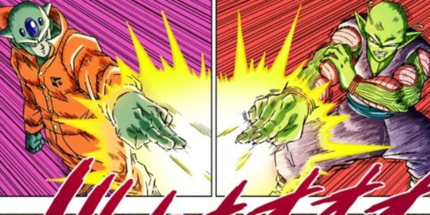 Seven-Three e Piccolo ambos usando Special Beam Cannon no mangá Dragon Ball Super.