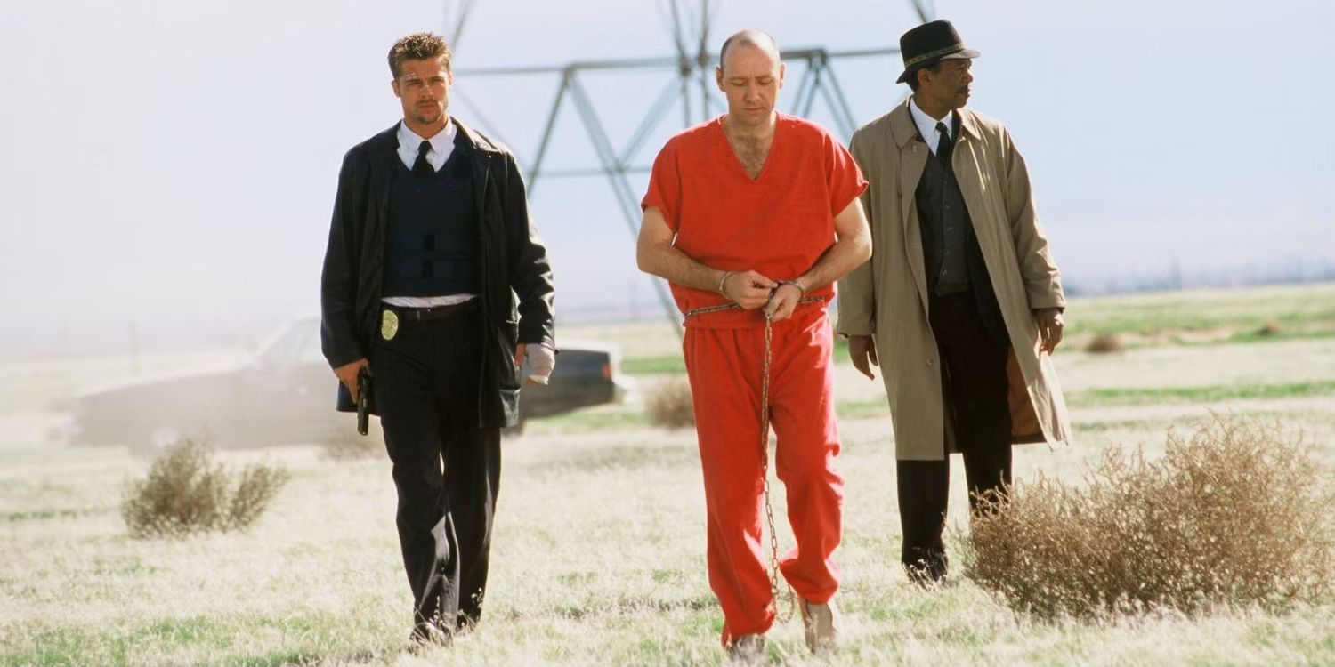 Brad Pitt, Kevin Spacey, and Morgan Freeman in Se7en