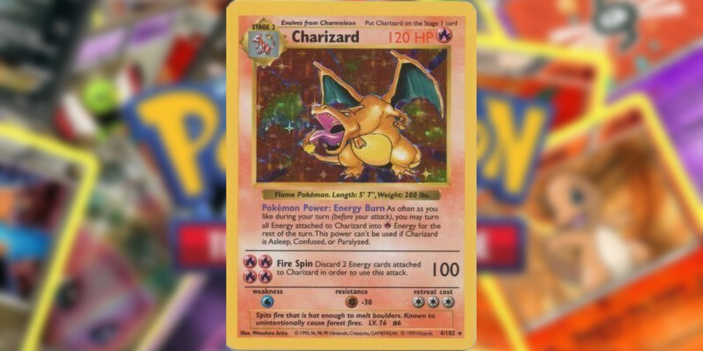 Carta Shadowless Charizard no Pokémon TCG.
