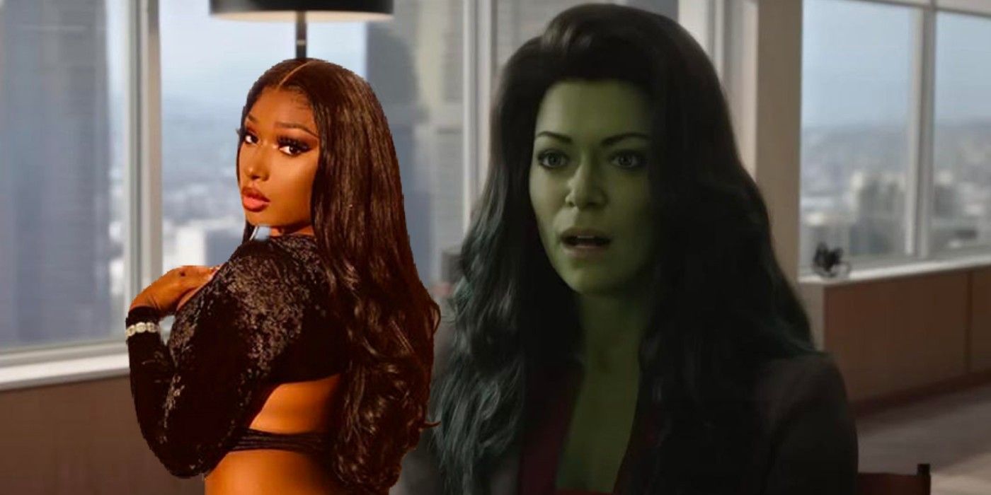 Mulher-Hulk dançando com a rapper Megan Thee Stallion em episódio 3 da  série She-Hulk 