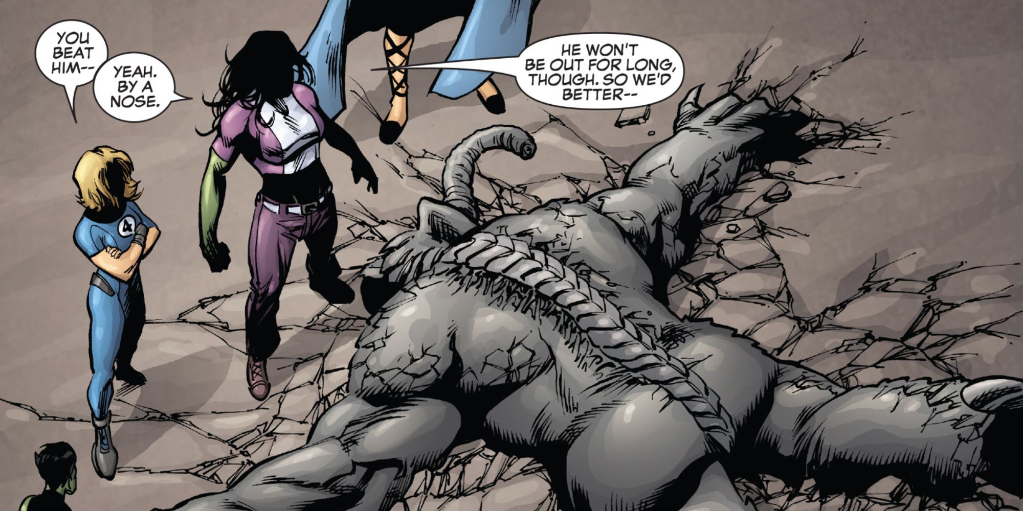 She-Hulk and the Lady Liberators standing over Behemoth in She-Hulk #38 (2005).