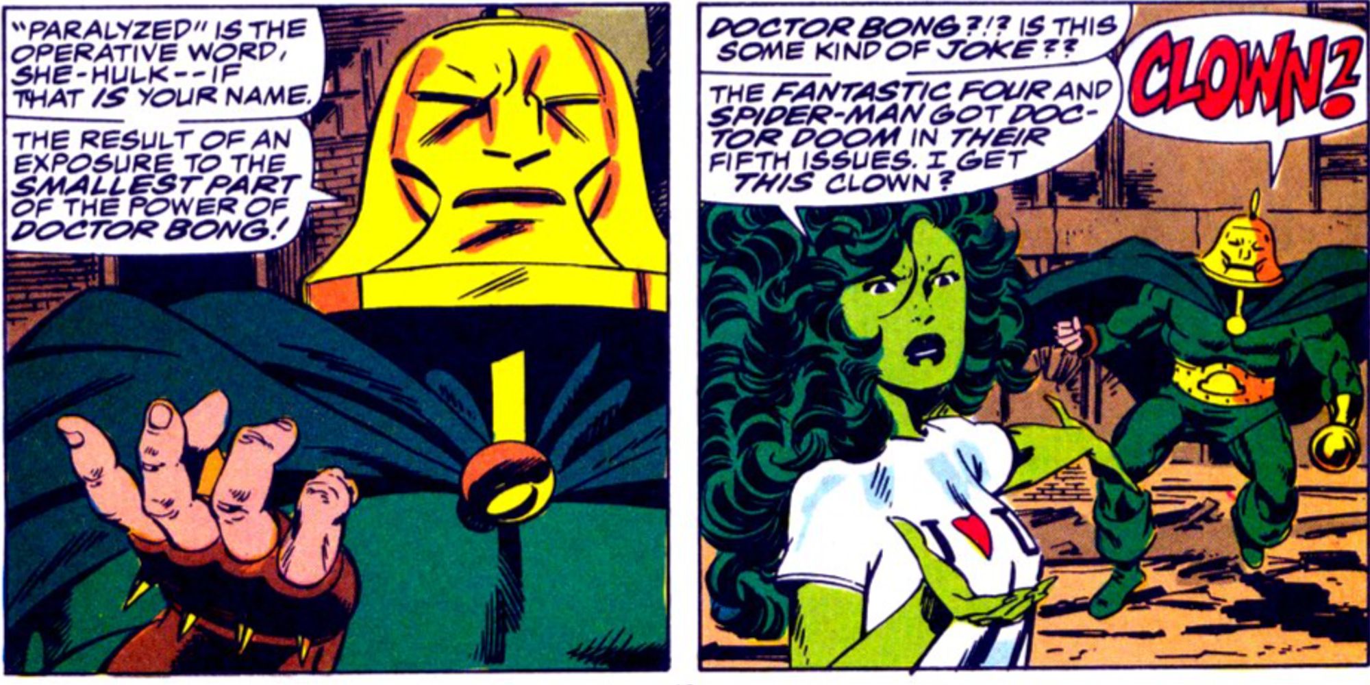 She-Hulk encontrando e zombando do Doutor Bong em The Sensational She-Hulk #5