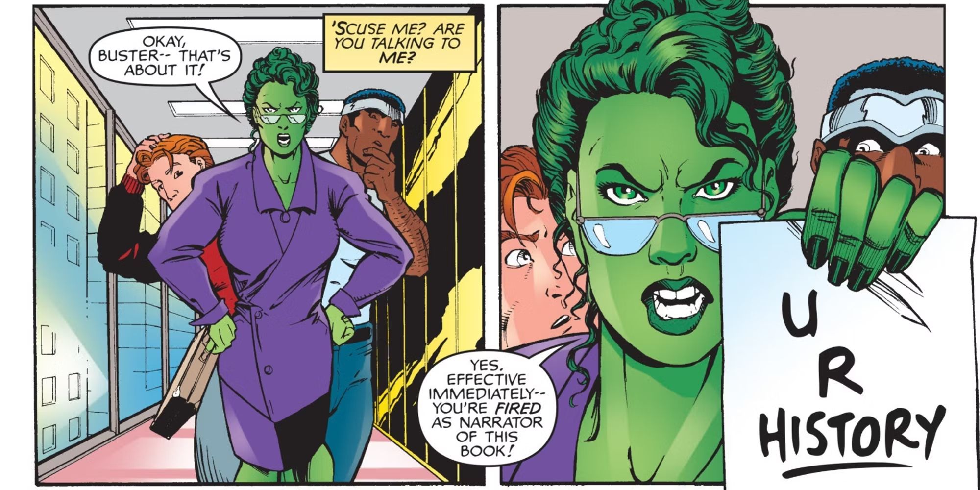 She Hulk firing the narrator in Heroes For Hire #14 (1997)
