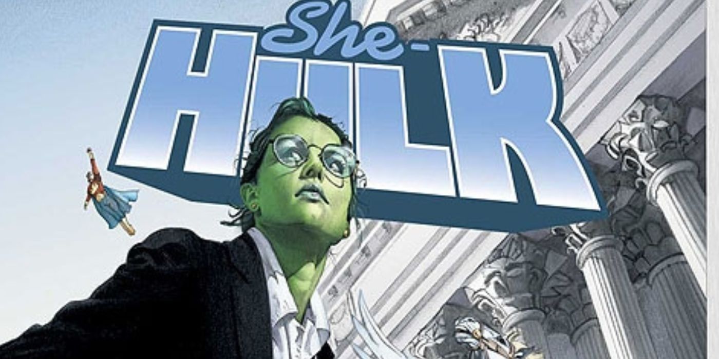 She Hulk looking upwards on the cover of Superhuman Law