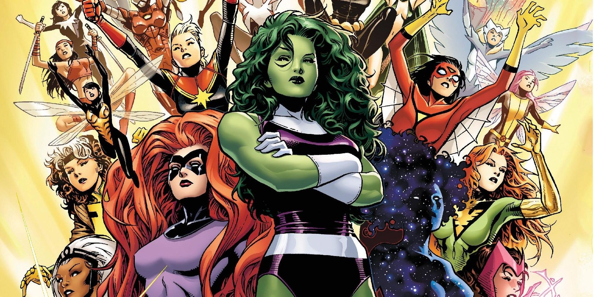 She-Hulk standing with members of A-Force Cropped