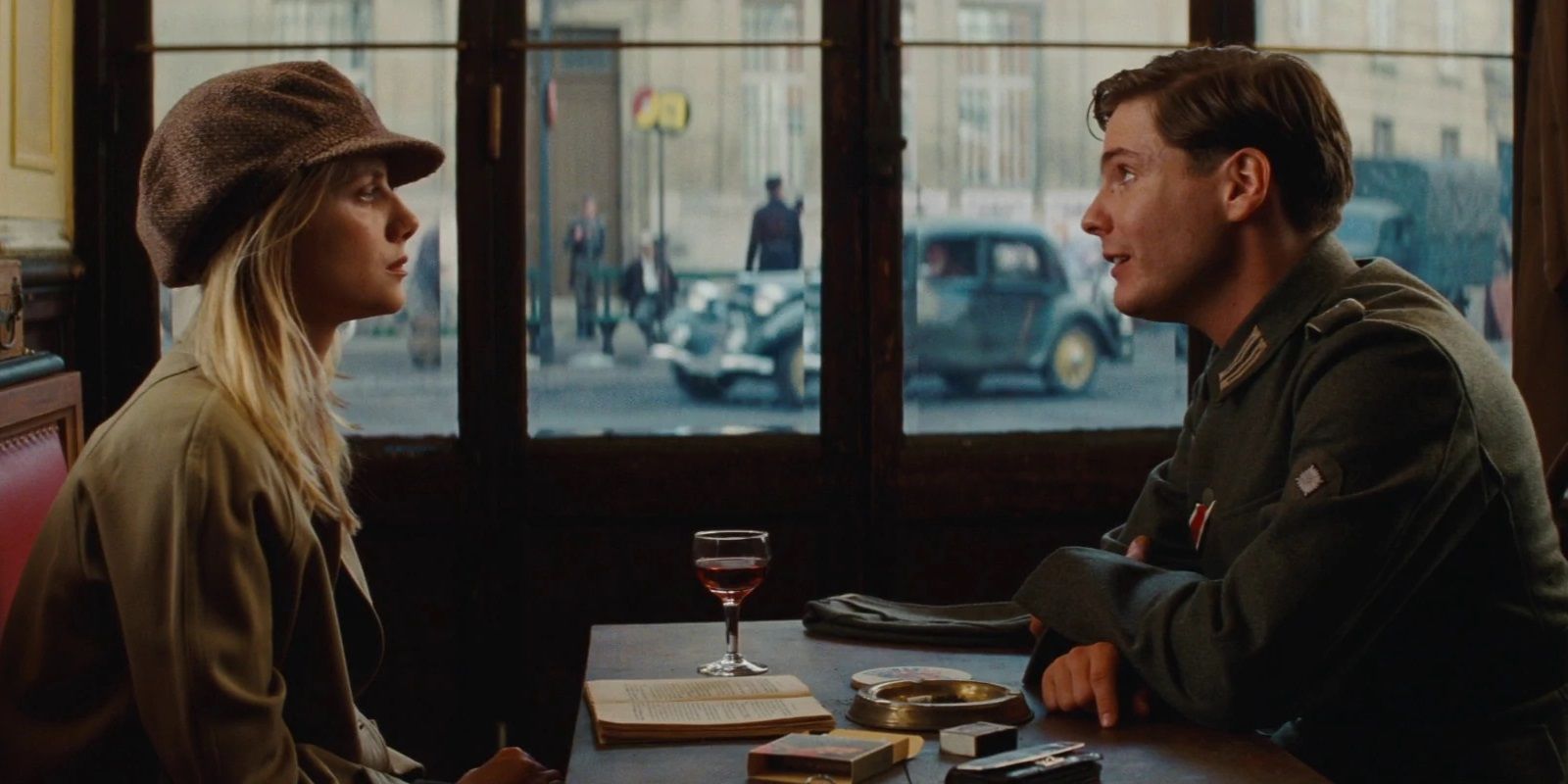Shosanna and Fredrick in a cafe in Inglourious Basterds