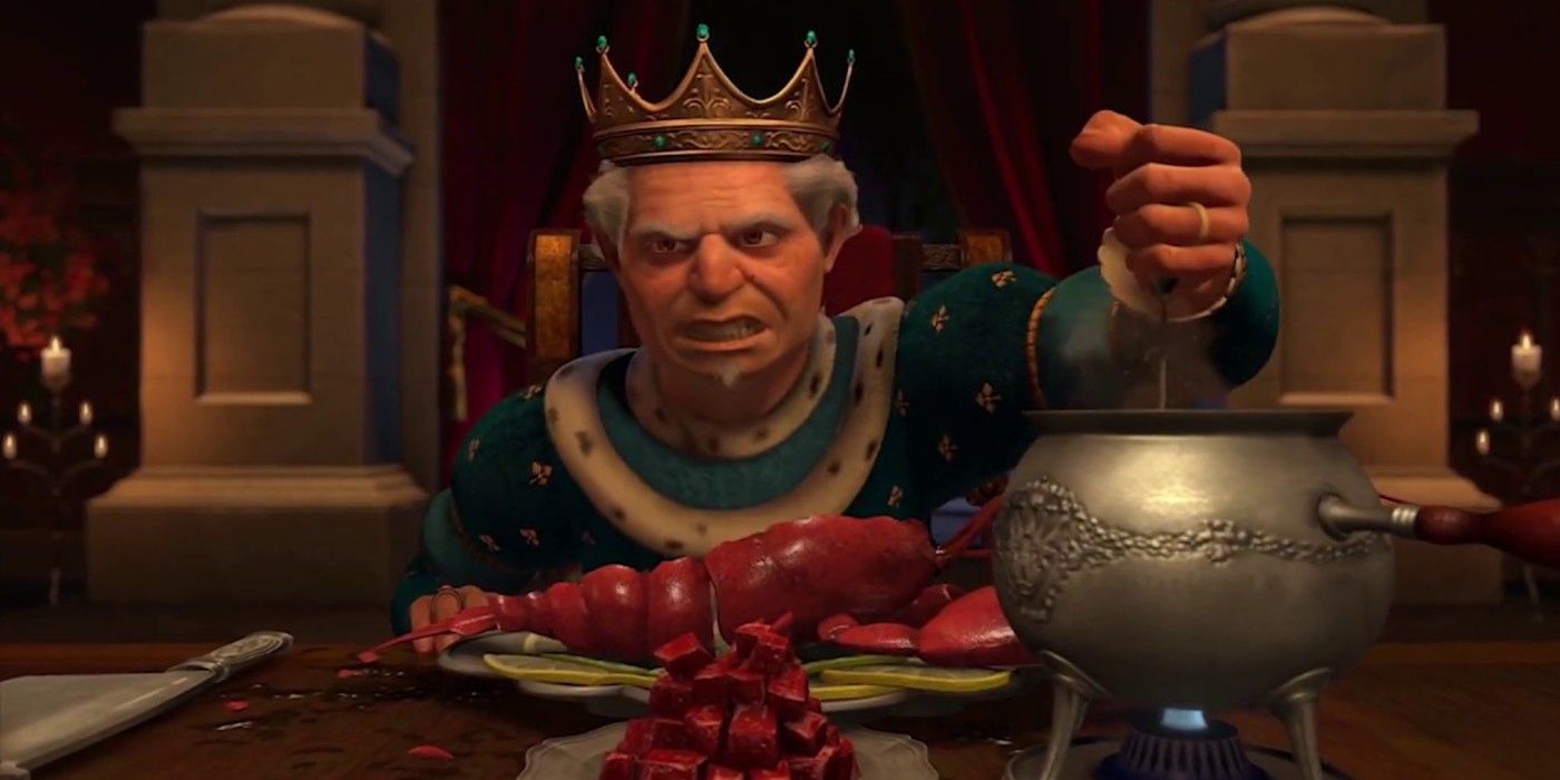 Rei Harold com raiva jantando em Shrek 2