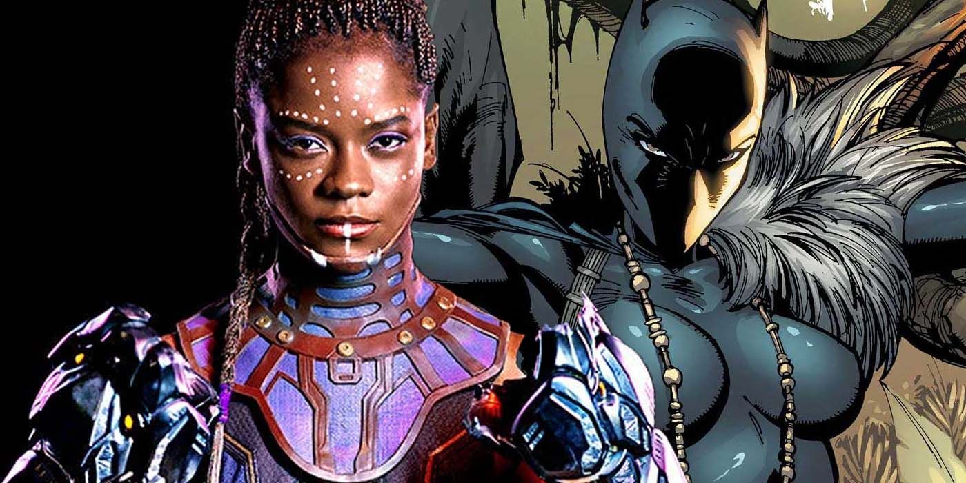A blended image features Shuri in the MCU and as the Black Panther in Marvel comics