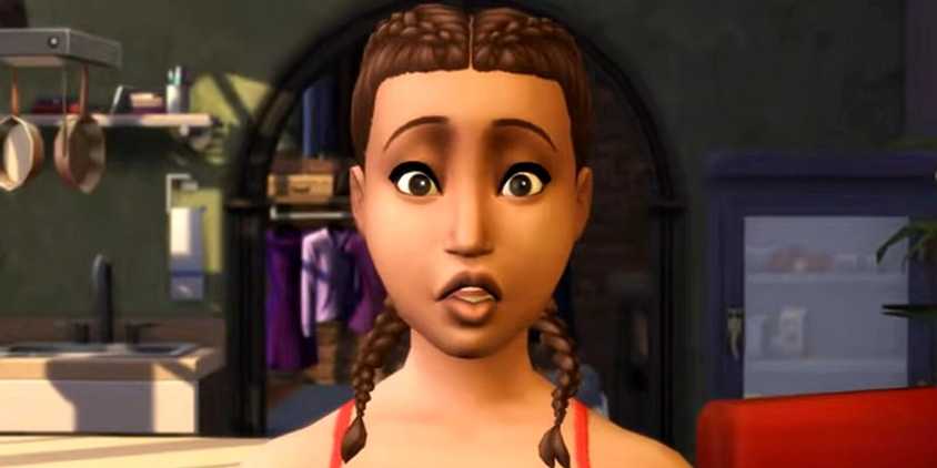 Sims 4 Sim with a shocked expression.