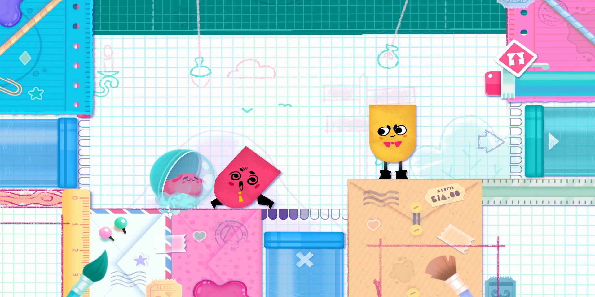 A screenshot from the Nintendo Switch puzzle game Snipperclips Plus: Cut It Out, Together!
