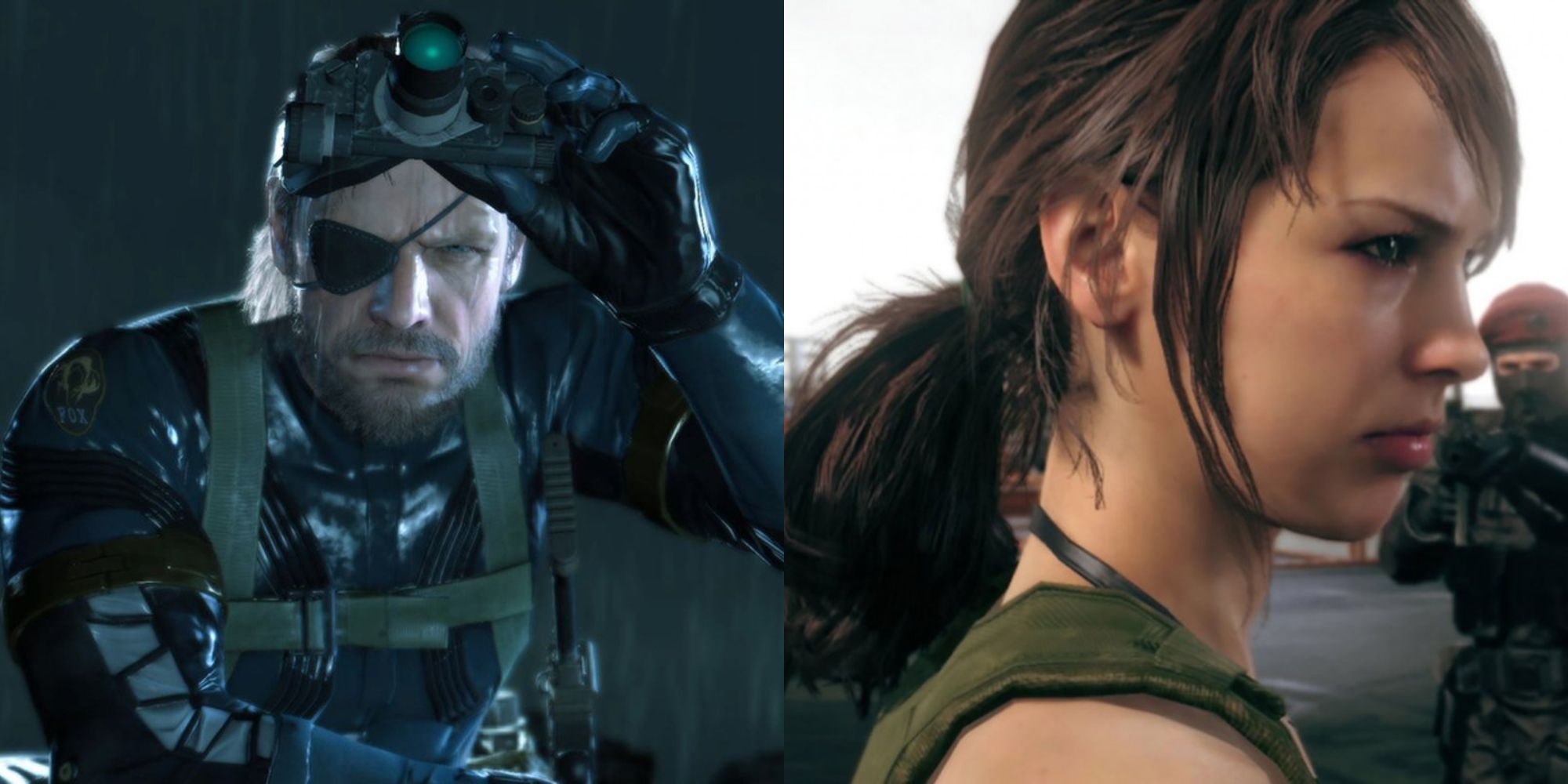 Split image showing Solid Snake and Quiet in Metal Gear Solid.