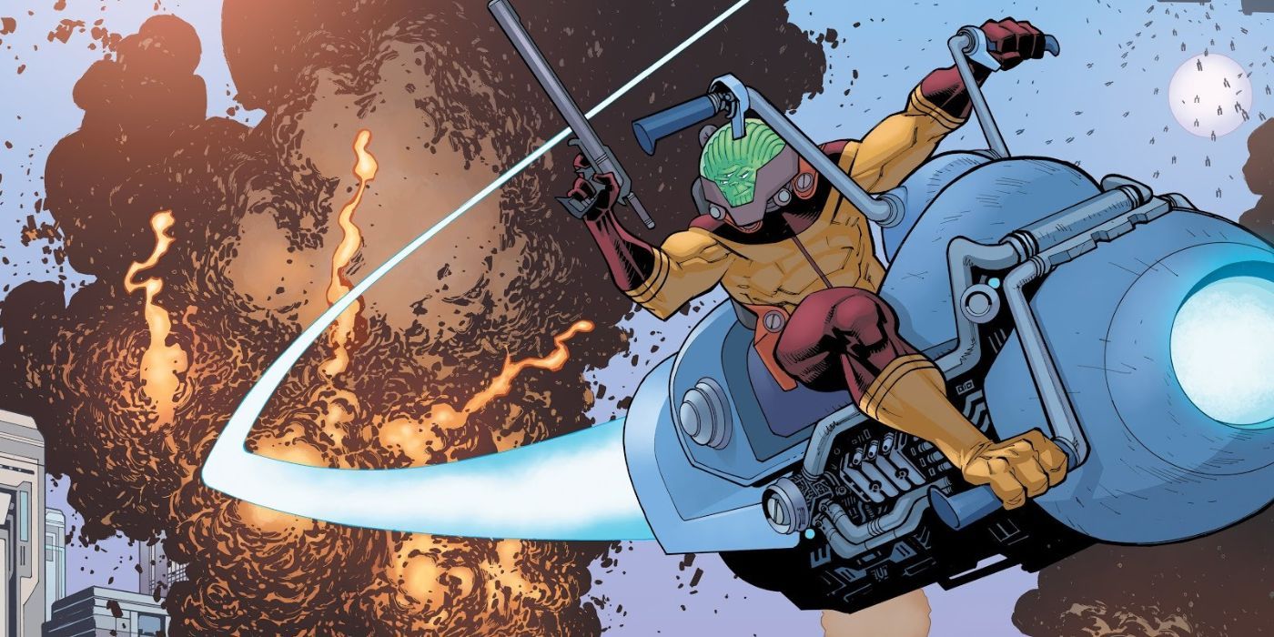 A space racer on a flying bike in the Invincible comics