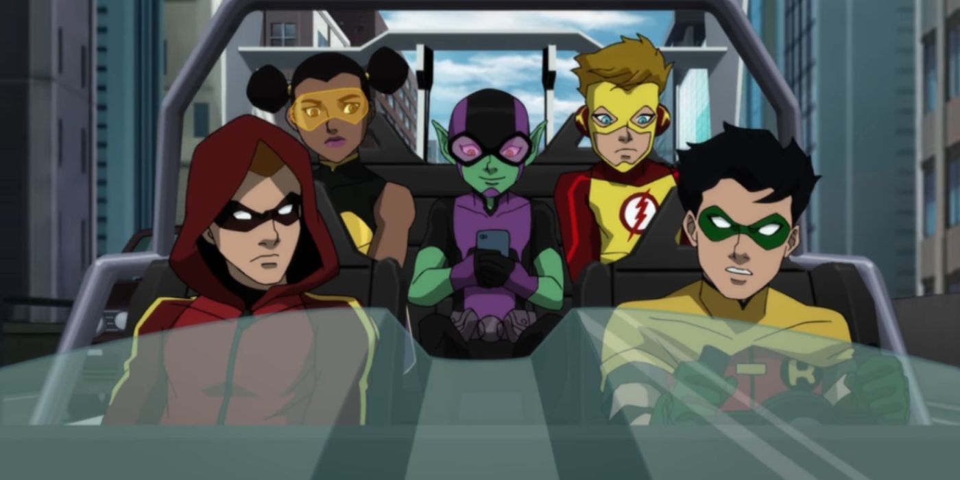 Speedy, Bumblebee, Beast Boy, Kid Flash, and Dick Grayson Robin in Teen Titans: The Judas Contract Movie