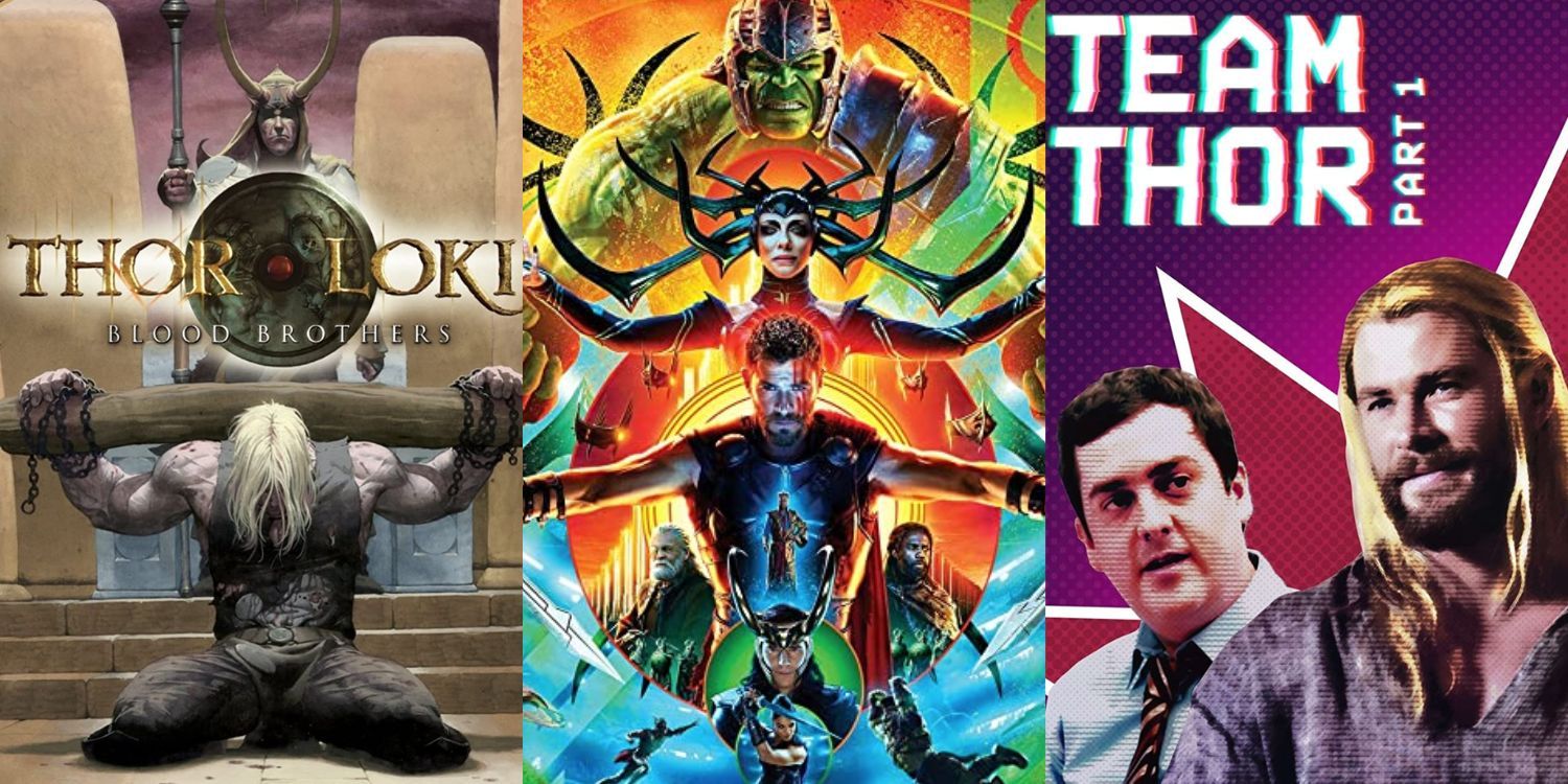 Split Image of Thor:Loki Blood Brothers, Thor Ragnarok, and Team Thor posters
