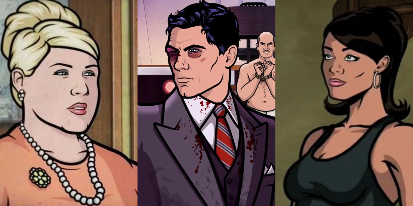 Split image of Pam, Sterling, and Lana in Archer