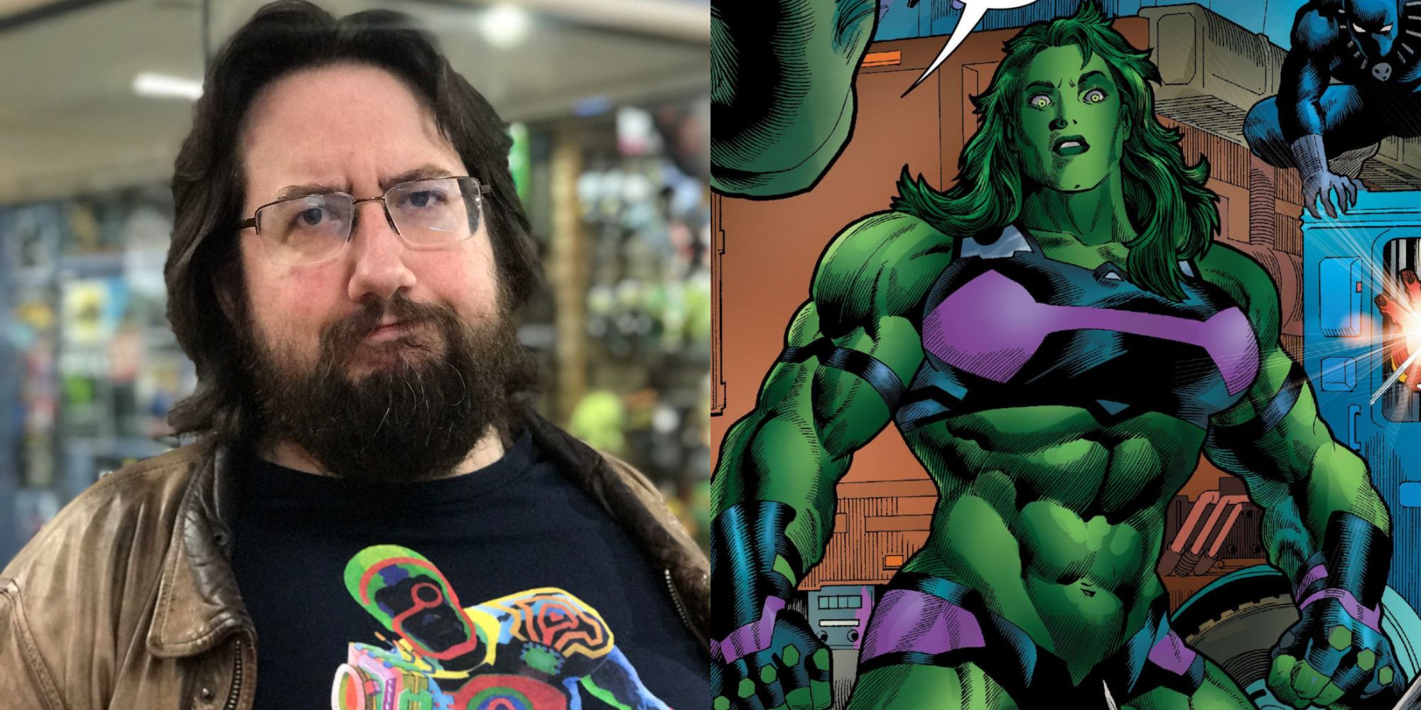 Split image of Al Ewing and his version of The Immortal She-Hulk